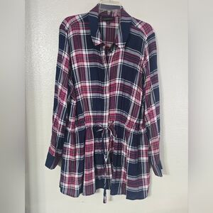 Lane Bryant Flannel Tie Waist Tunic Top 18 20 Plaid 2X
